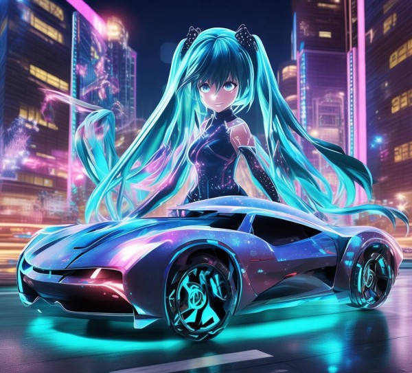初音未来科技动态卡，游戏与汽车的双重身份