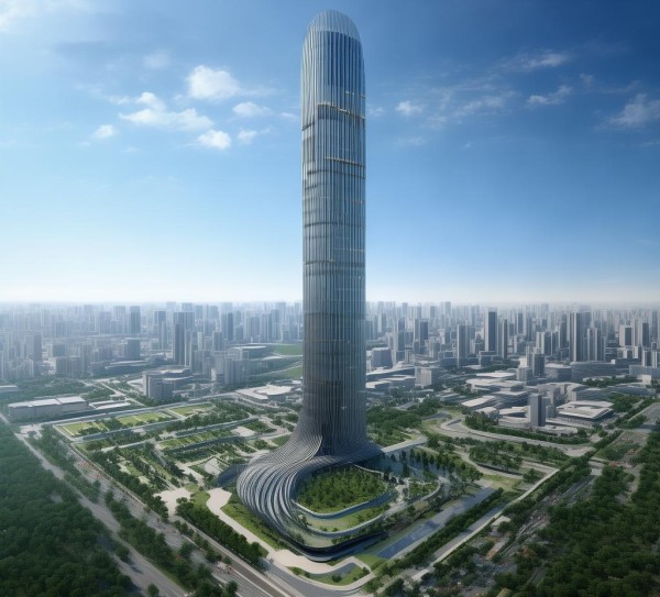 苏州科技外景，未来城市中的标志性建筑